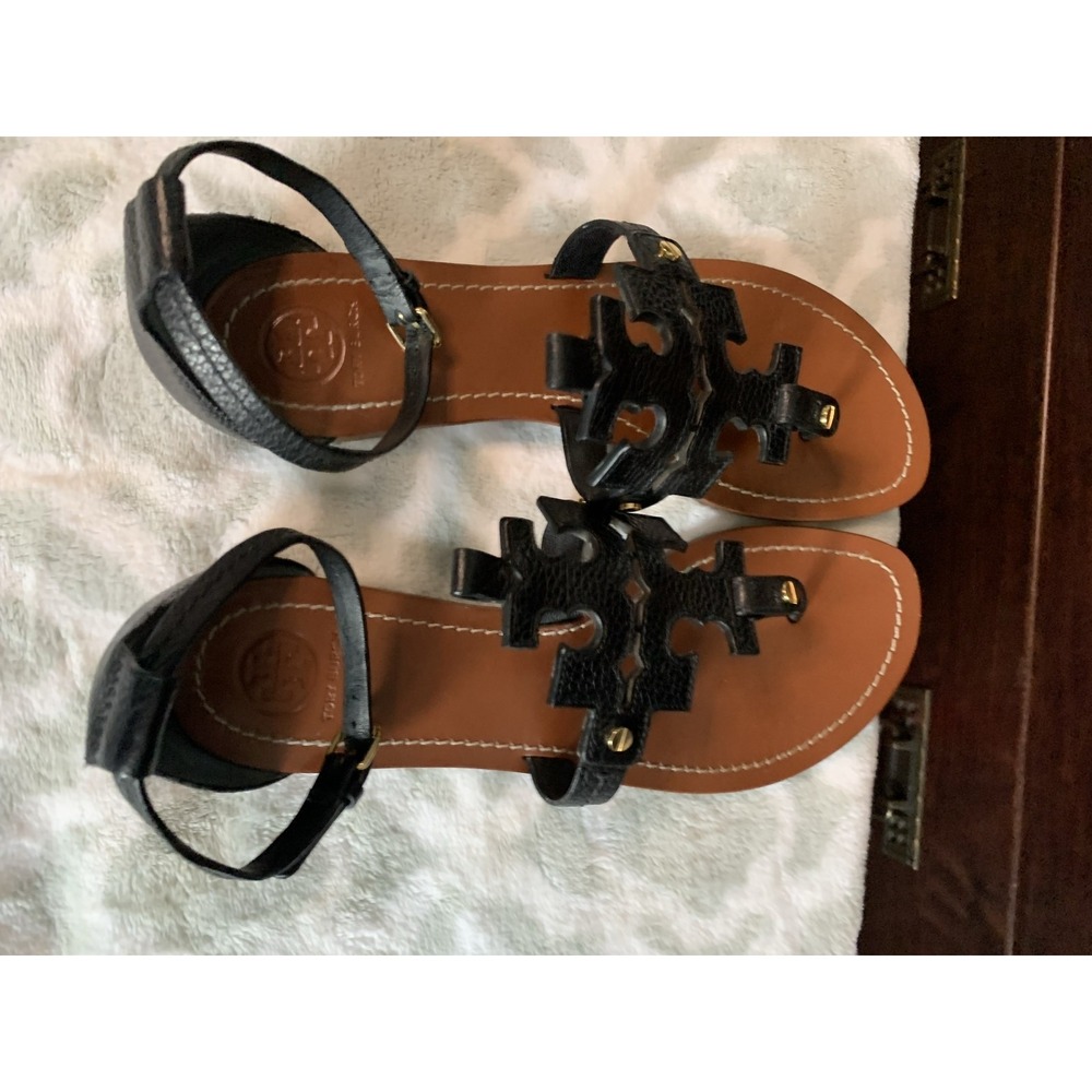 Tory Burch Miller Womens Black Leather Ankle Sandals Size 8.5